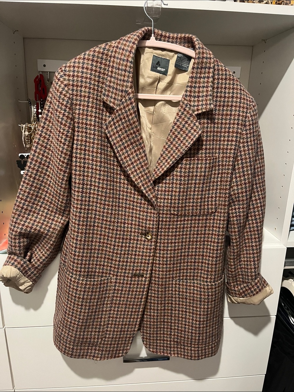 Vintage Wool-Blend Houndstooth Coat in fall colors.  Great piece for fall!